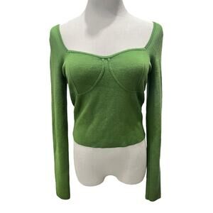 Abercrombie & Fitch Green Corset Style Square Neckline Knit Sweater SIZE Large
